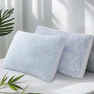 Sylvaris Shredded Memory Foam Cooling Soft Bamboo Viscose Pillows Queen Size Set of 2, Adjustable Hypoallergenic Hotel Quality Bed Pillows for Side, Stomach or Back Sleeper, Oeko-TEX Certified