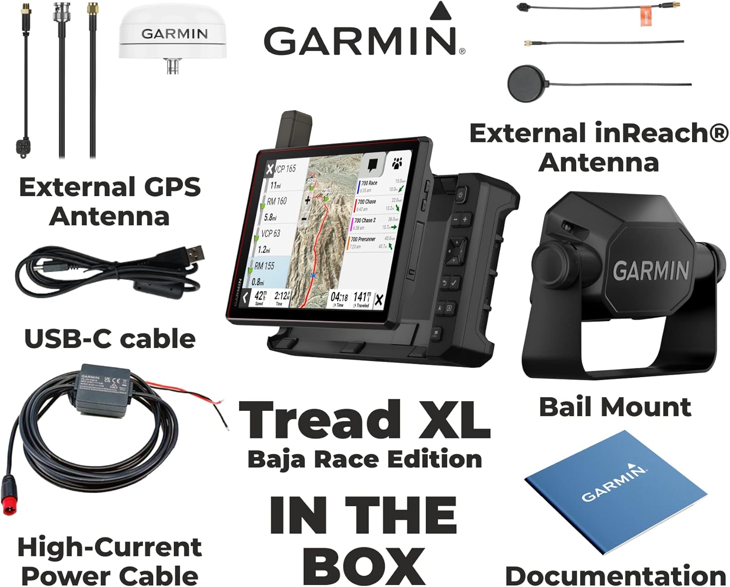 Wearable4U Garmin Tread XL - Baja Race Edition, Rugged, ultrabright 10” Off-Road Race Navigator, Team Tracking with Built-in inReach Satellite Communication with Chase Navigators and Power Pack Bundle