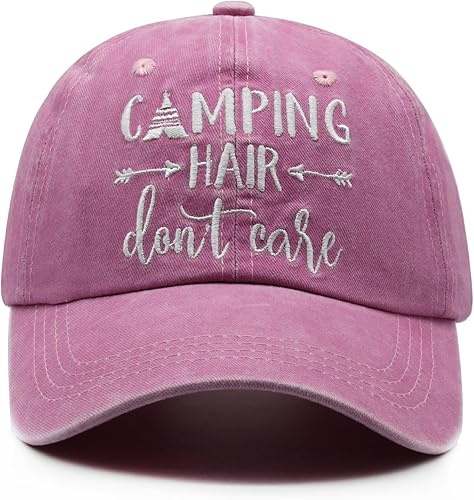 Embroidered Camping Hair Don't Care Hat Adjustable Washed - Camping Gifts For Girlfriend