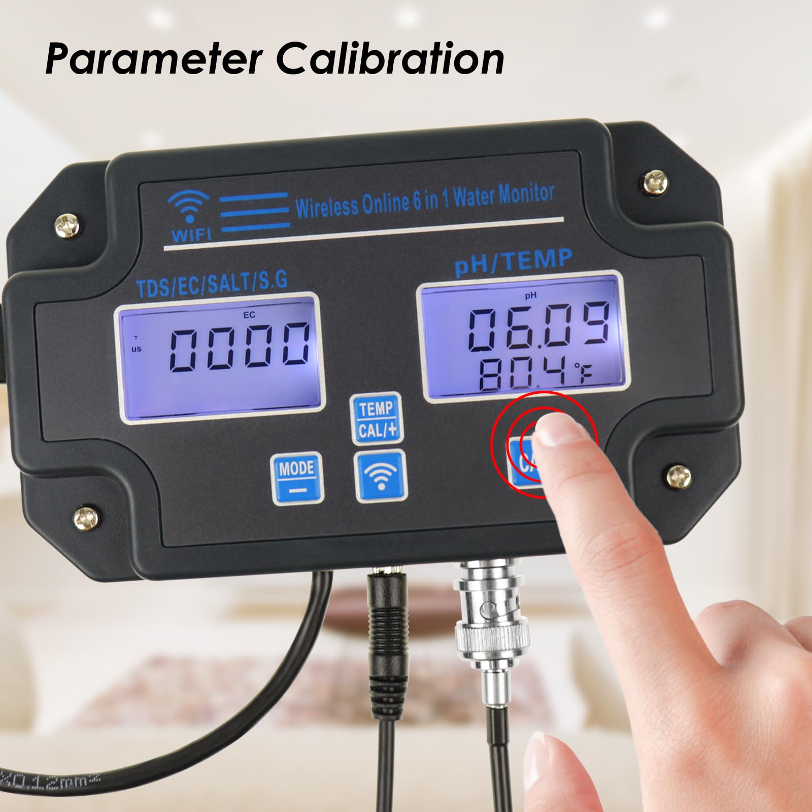 6 in 1 Multiparameter pH-Tester: pH/EC/TDS/Salz/SG/Temperatur mit Drahtloses WLAN Überwachung über Mobile APP Einfach 3-Punkte-Kalibrierung für Fischteiche, Aquarien, Hydrokulturen