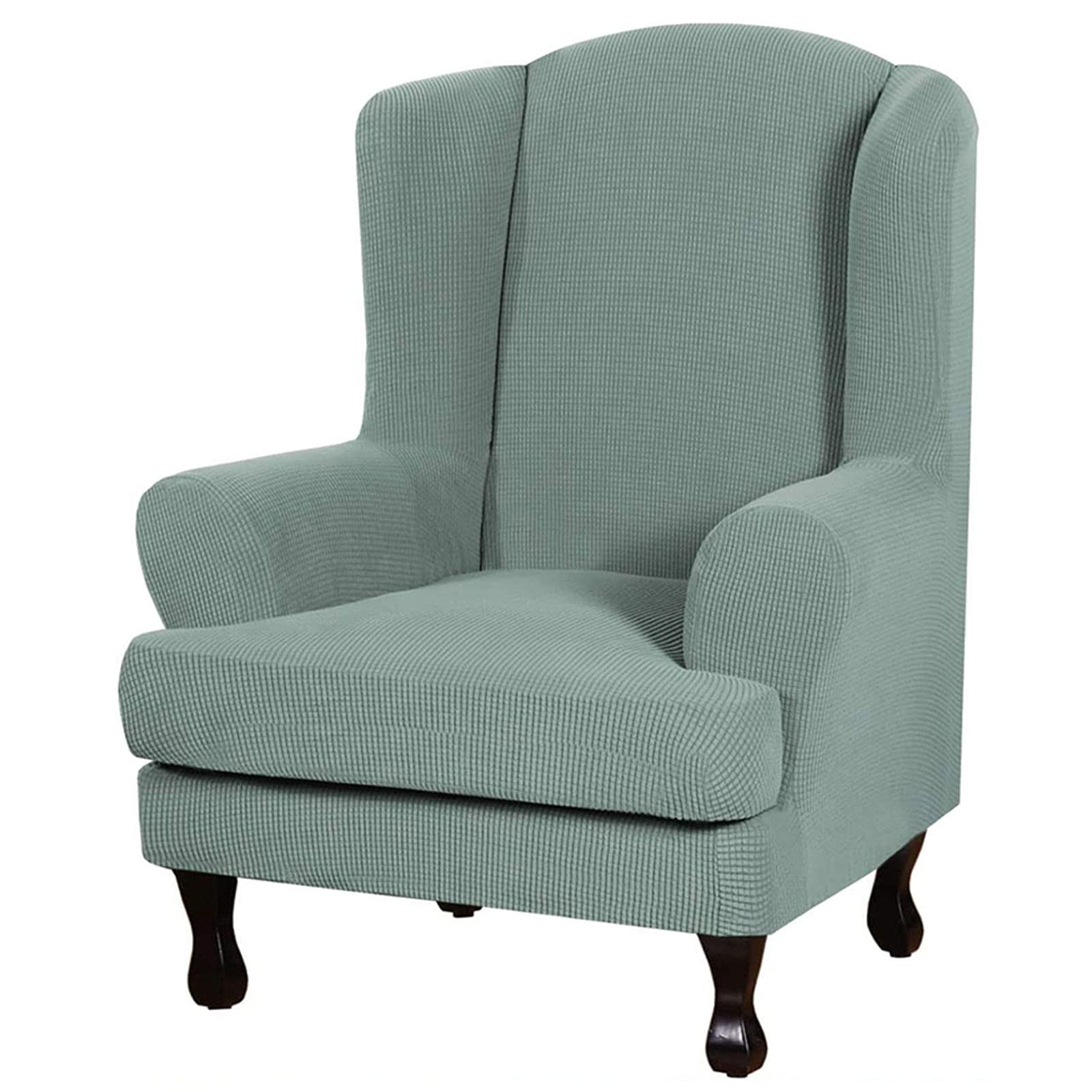 Jhld Green Wing Chair Slipcover, Jacquard Stretch Wing Chair Slipcover Waterproof Quick Set Wingback Chair Cover Machine Washable Wingback Chair Slipcover-2Piece