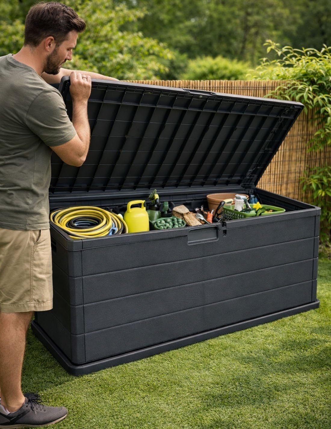 Jardin202 - Baúl Exterior Grande 170L / 340L de Resina para Jardín y Terraza | Arcón de Almacenaje | Impermeable | Resistente UV | Antracita | 340 L () | 340 L — view 6