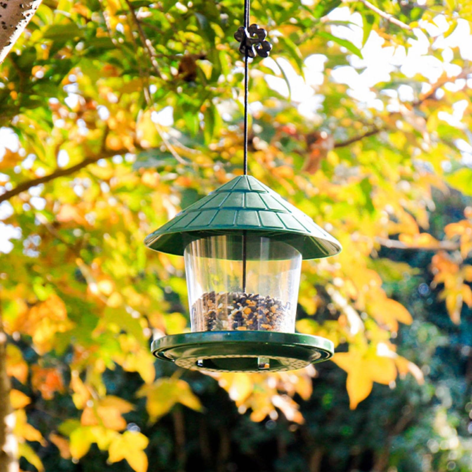Pajarera para Colgar, Comedero Pajaros Exterior, con Cubierta Superior Impermeable, Diseño de Almacén de Grano, para Balcón, Porche o Patio(Green)