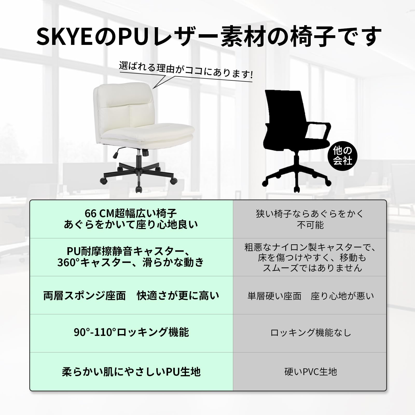 Amazon.co.jp: デスクチェア オフィスチェア 座面が広い アームレス