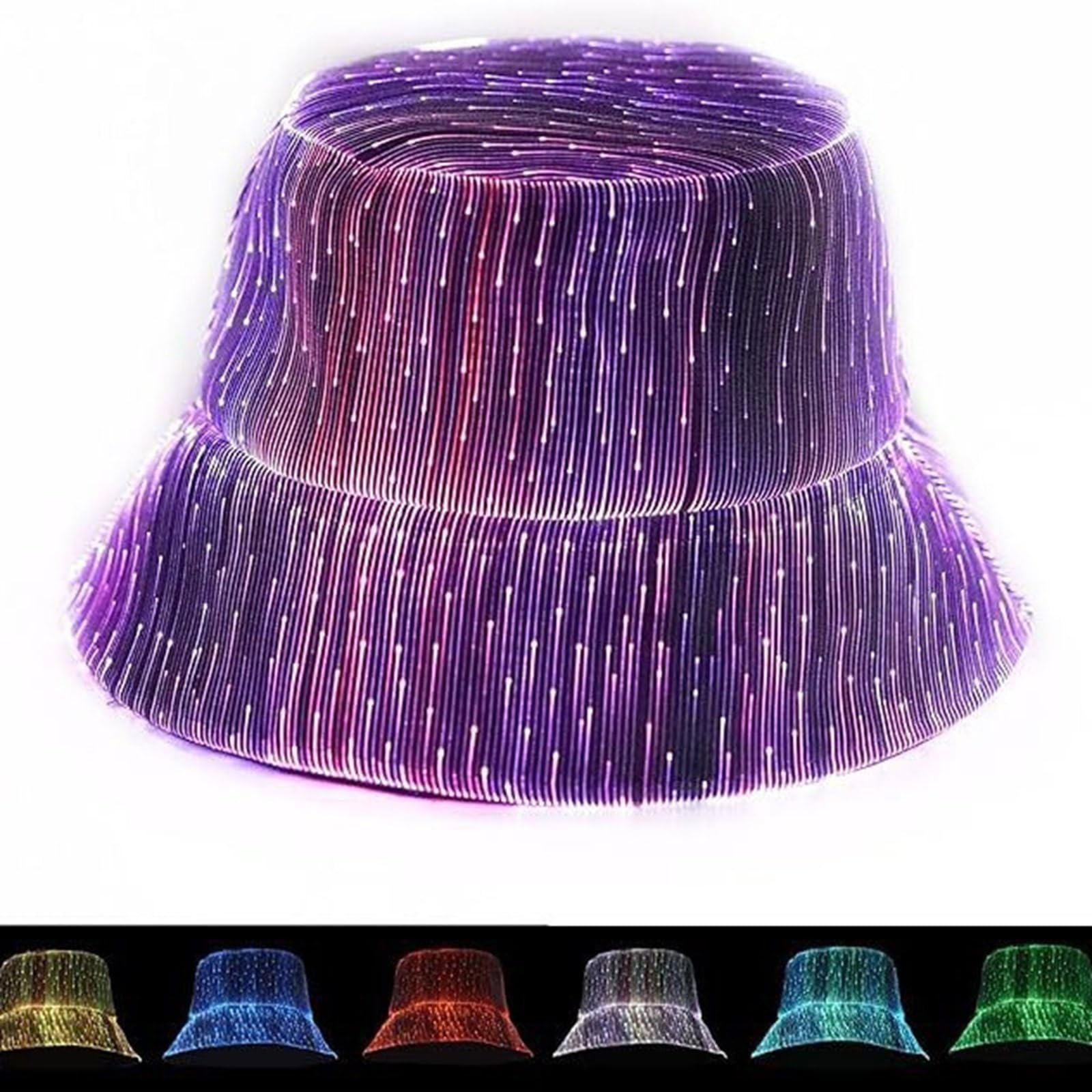 Cappello Illuminato a Fibra Ottica con modalità Lampeggianti Regolabili per Feste Festival Cappello a Secchiello a LED per spettacoli in Discoteca Accessorio per Festival Musicali