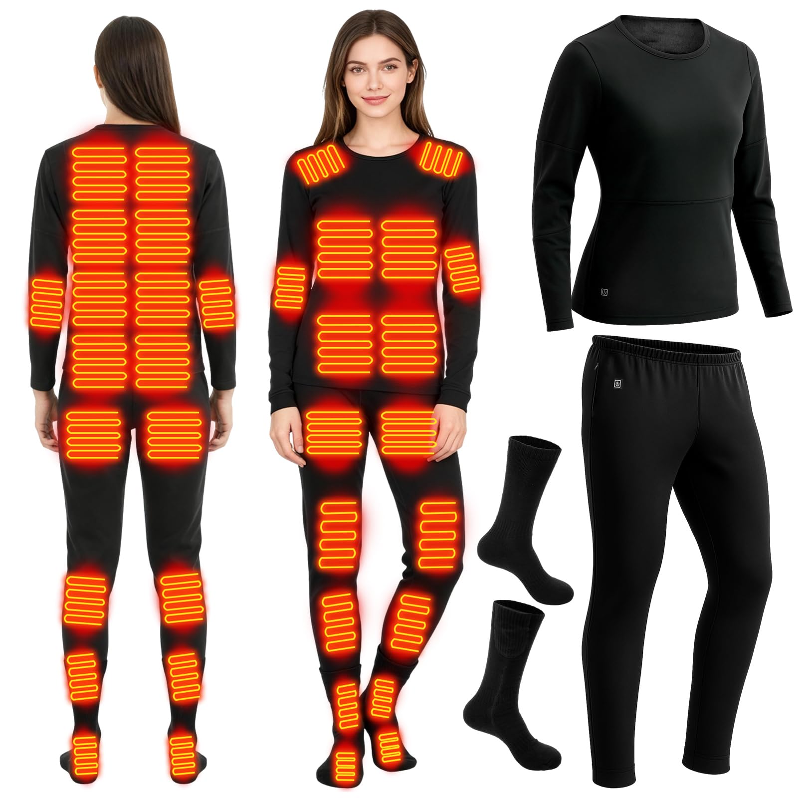Heated Thermal Underwear and Socks Set USB Heated Thermals Top Pants Set Winter Outdoor