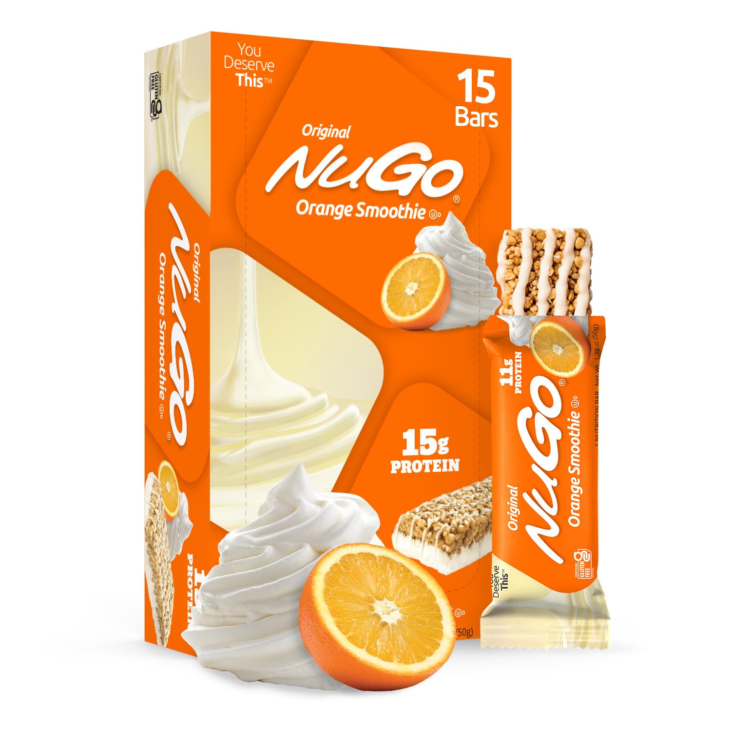 NuGo All-Natural Nutrition Bar, Orange Smoothie, 1.76-Ounce Bars (Pack of 15)