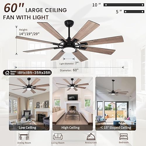 Miniatura 2 de Ventiladores de techo grandes de 60 pulgadas con luces y control remoto, ventilador de techo moderno para interiores y exteriores, para cocina, sala