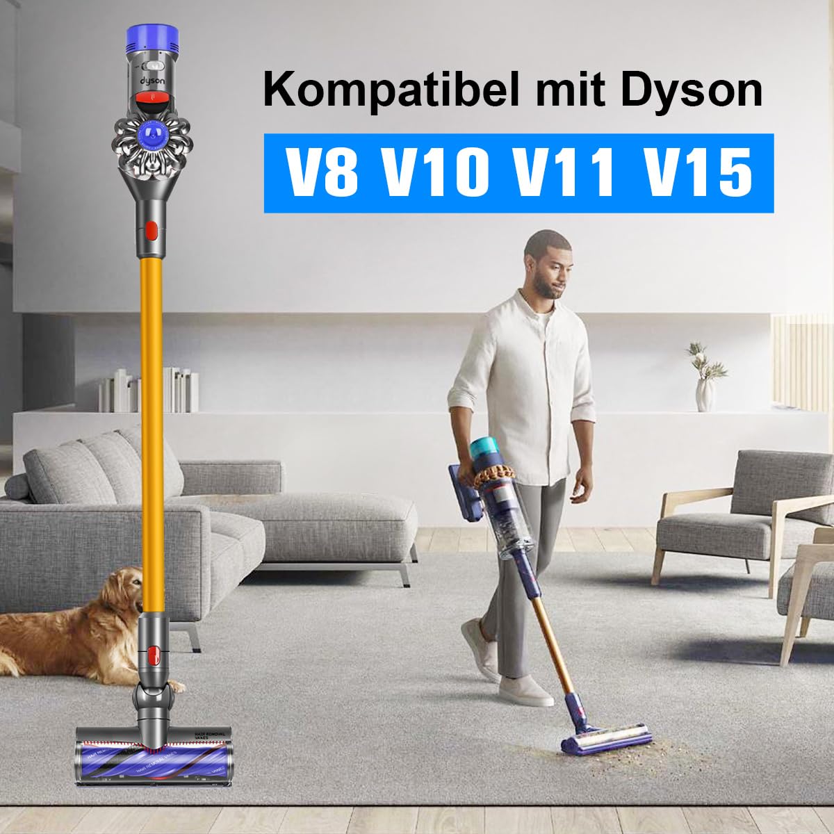 Motorbar Bodenbürste Kompatibel mit Dyson V8 V10 V11 V15 Staubsauger, Anti-Verwicklungs Bürste Gut für Glatte Hartböden und Teppiche