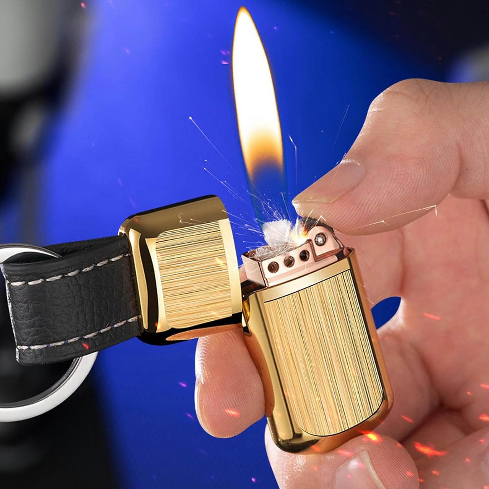 ミニチュア金属製フリントライター レトロメタル灯油ライター、透明で