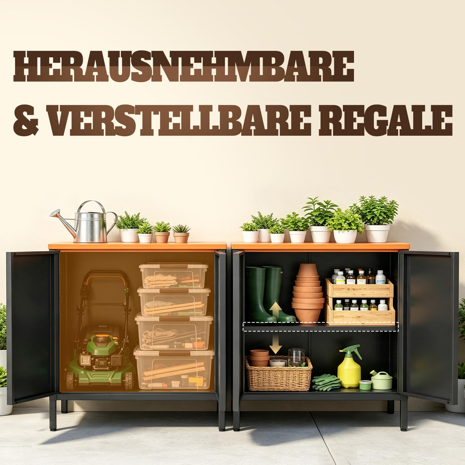 Metallschrank Kleiner Schrank Aufbewahrungsschrank Sideboard Vorratsschrank Werkzeugschrank Flurschrank Balkonschrank Gartenschrank Küchenschrank Verstellbarer Einlegeboden 40T x 80B x 76H cm, Schwarz
