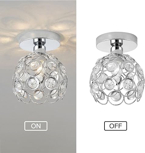 Miniatura 3 de Zevnico Mini lámpara de araña plateada, luz de techo de cristal, luces de pasillo semiempotradas, cubiertas de lámpara de araña pequeñas de metal
