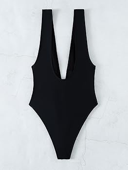 MakeMeChic Women's Plunge One Piece Swimsuit High Waisted MakeMeChic Women's Plunge One Piece Swimsuit High Waisted