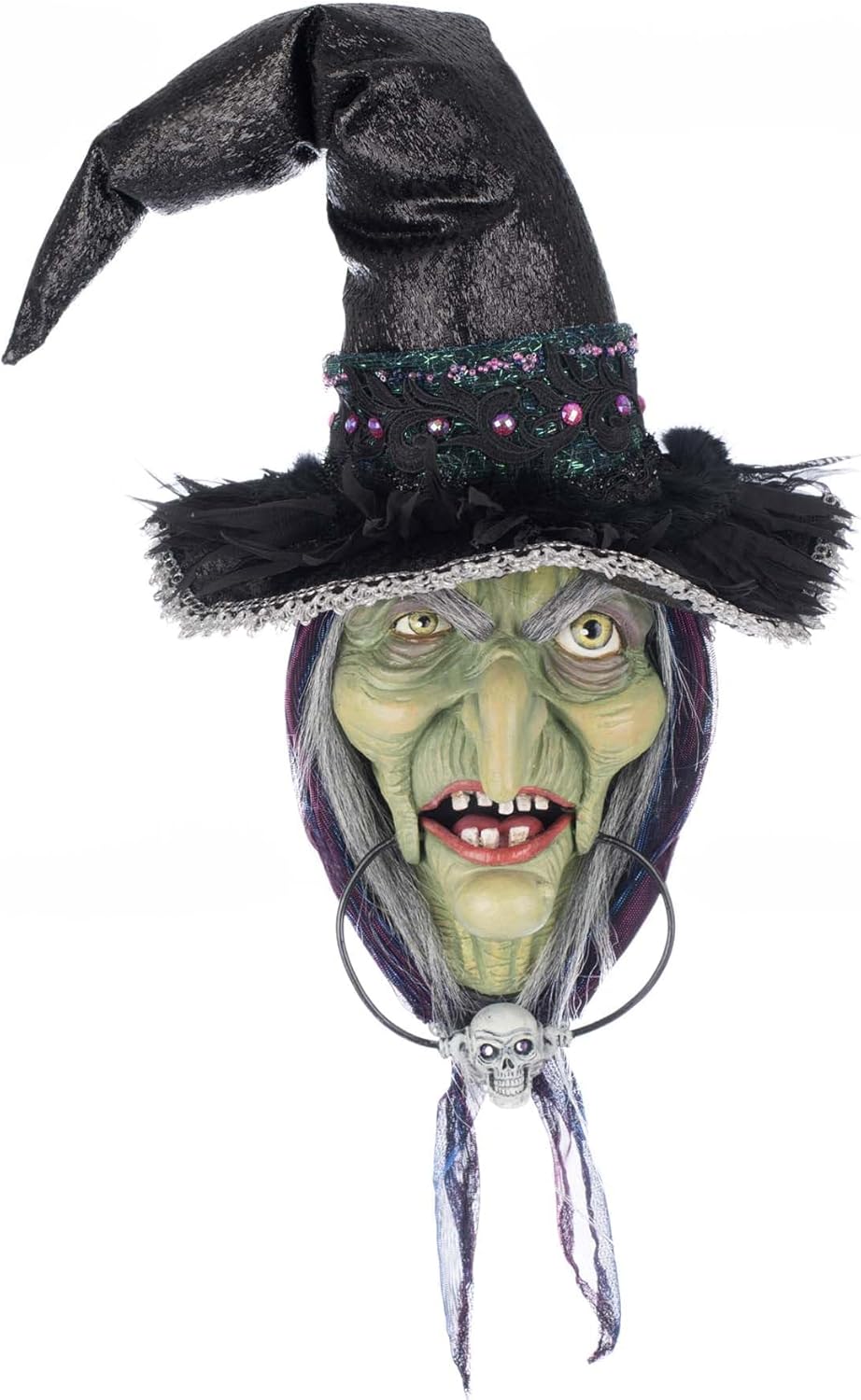 Katherine's Collection A Grimm Halloween Grizelda Door Knocker 19.5" with Handcrafted Resin, Hand Painted Expressive Witch Decor, Jeweled Hat & Hinged Jaw, Spooky Multicolor Witch Head