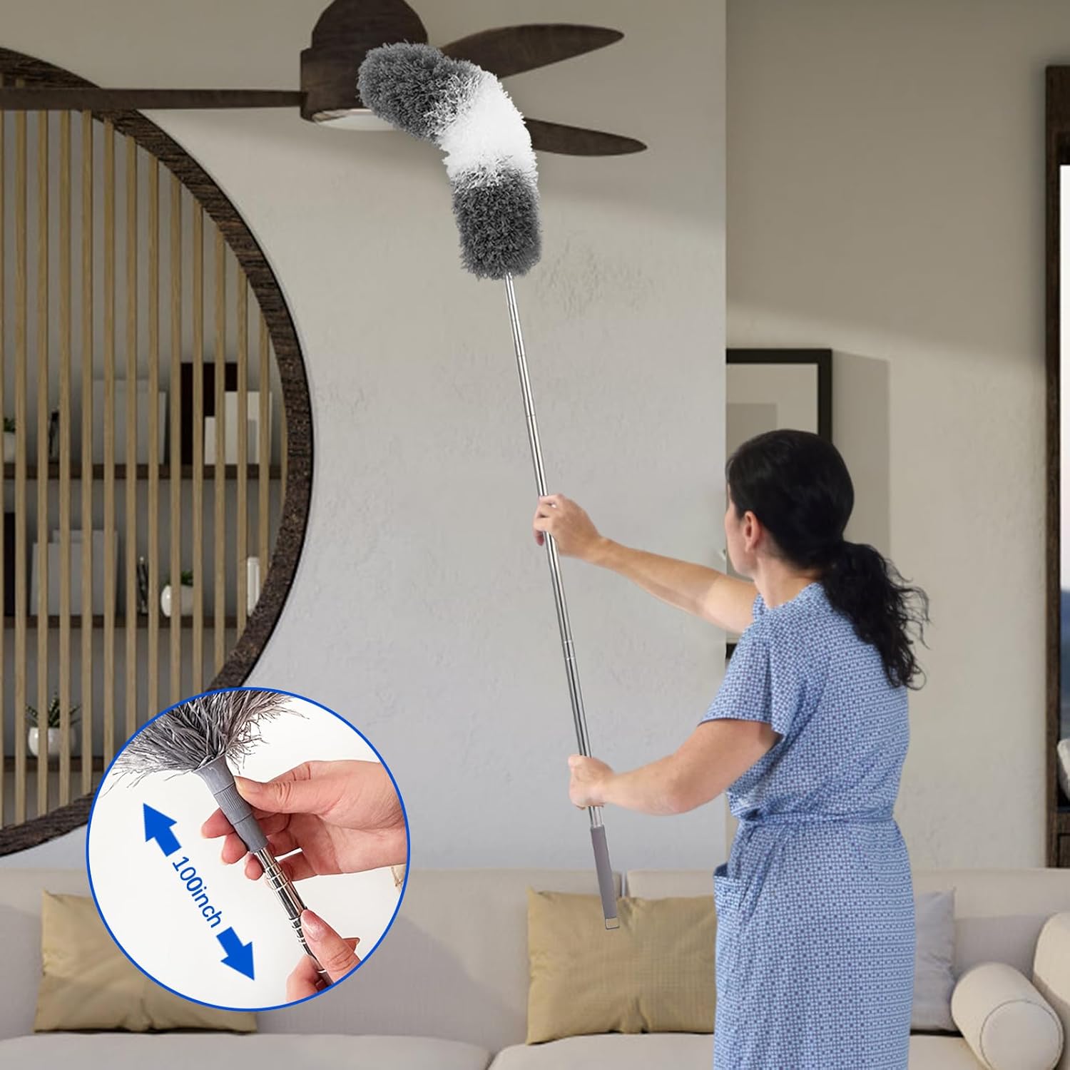 Dusters for Cleaning, Feather Duster with Extens Pole Up to 100'',