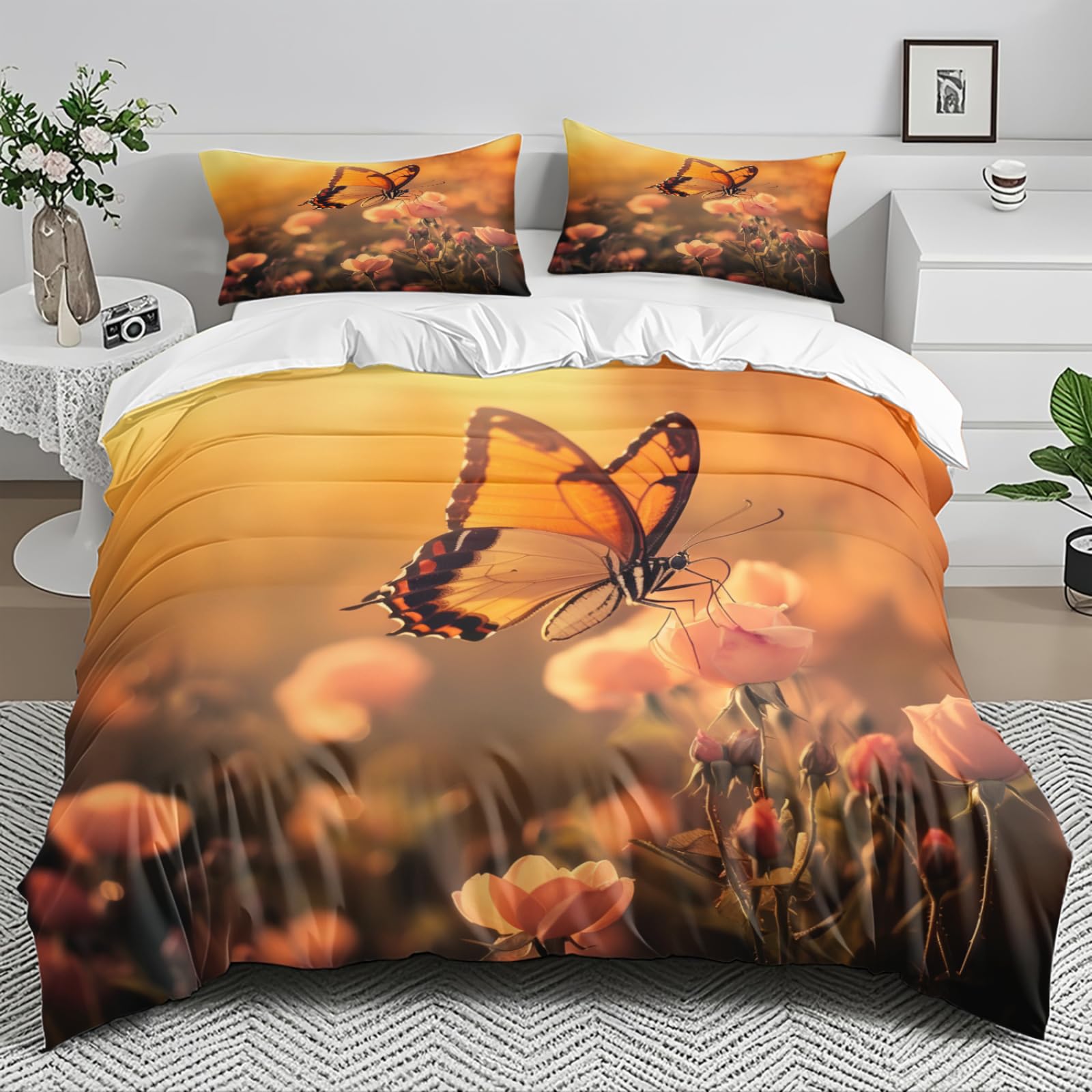 Housse de couette 140x200 orange insectes pour chambre d'enfant
