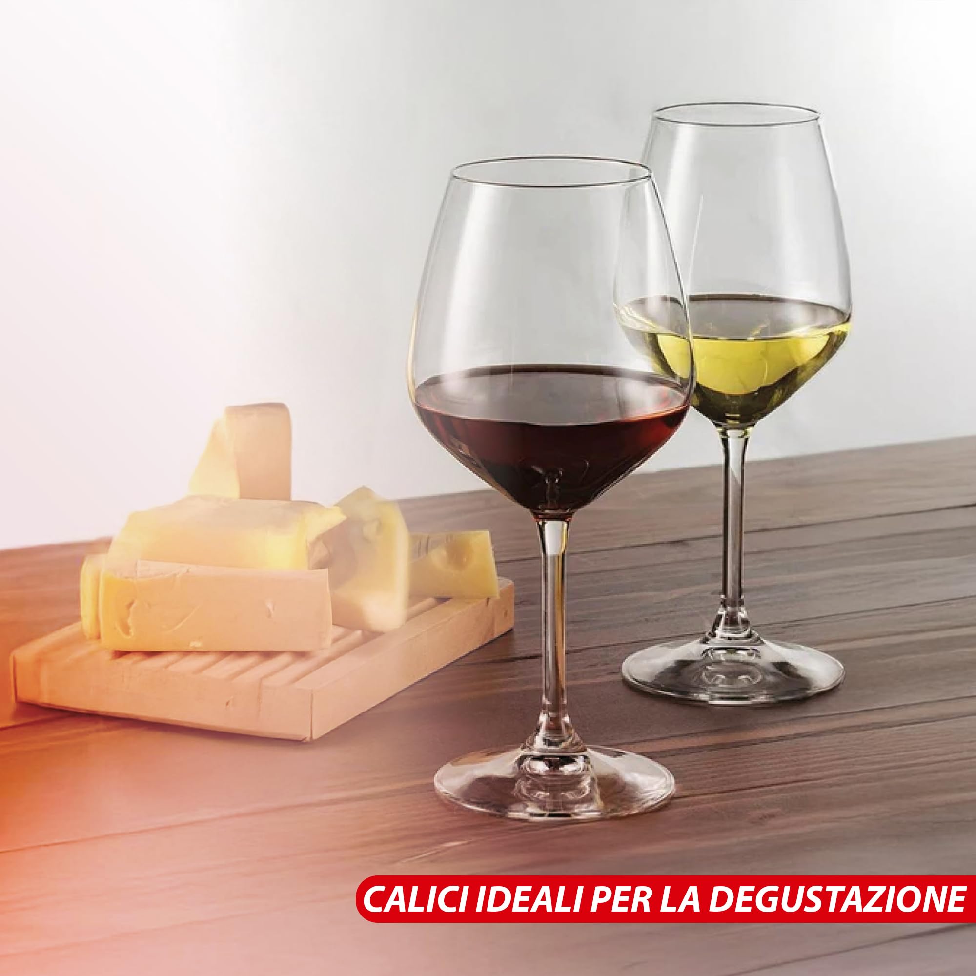 Sicignano | Juego de copas de vino tinto CL.53 + vino blanco 43,5 cl.43,5 Divino de cristal para 6 personas, transparentes, aptas para lavavajillas – regalo cubo champán blanco 2 botellas, Made in