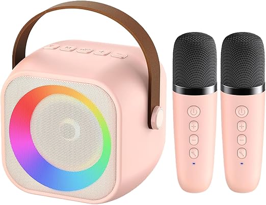 Mini Mic Pro Mini Karaoke Machine for Kids Adults, Portable Bluetooth Speaker with 2 Wireless Microphones, Birthday Gifts Toys for Girls Ages 4, 5, 6,7, 8,9,10,11,12+ Years Old Toddler