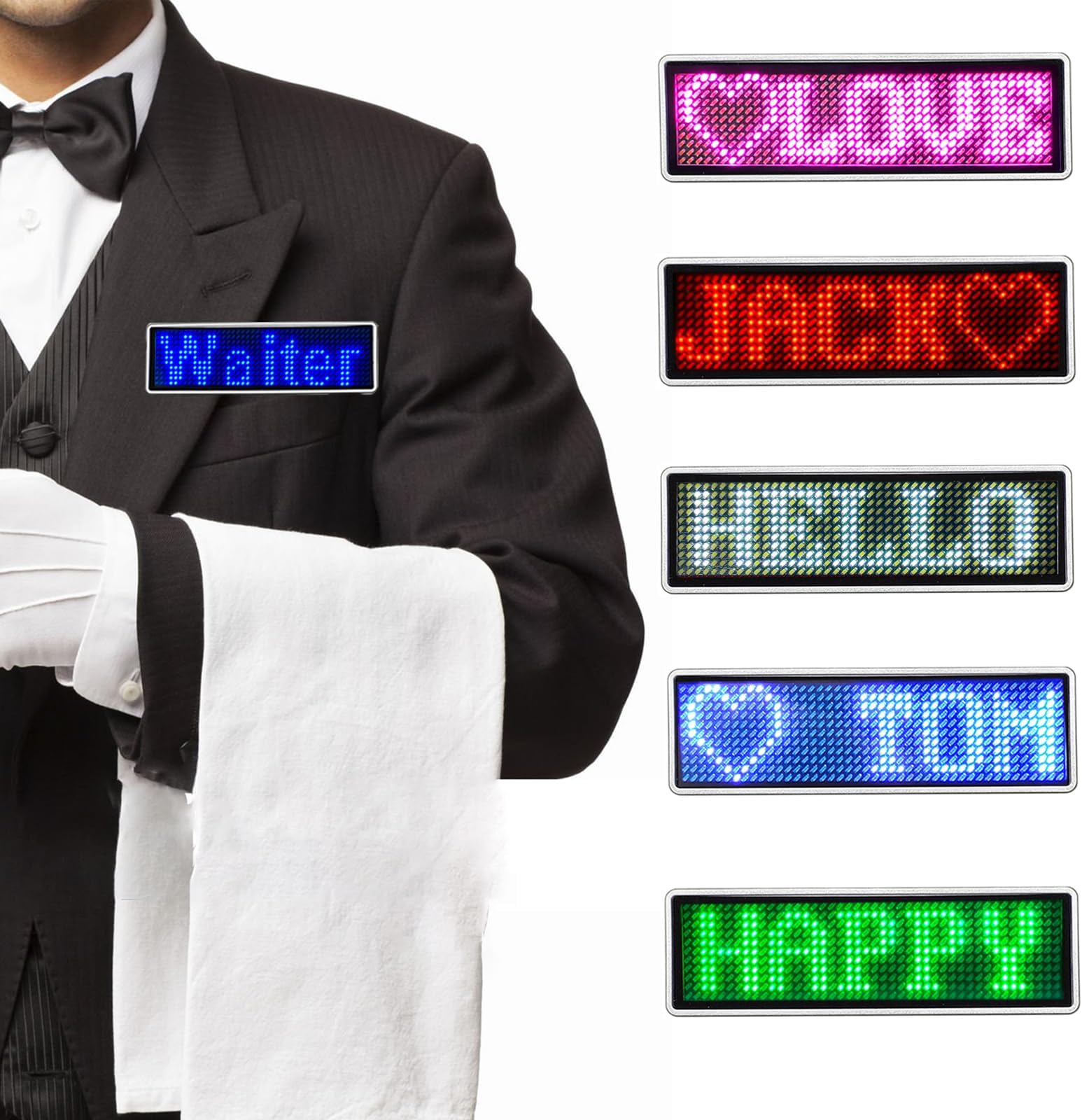 LED Name Badges Business Card Badges Business Card Screen Scrolling for Restaurant Shop Party Bar led Name Board(Blue)