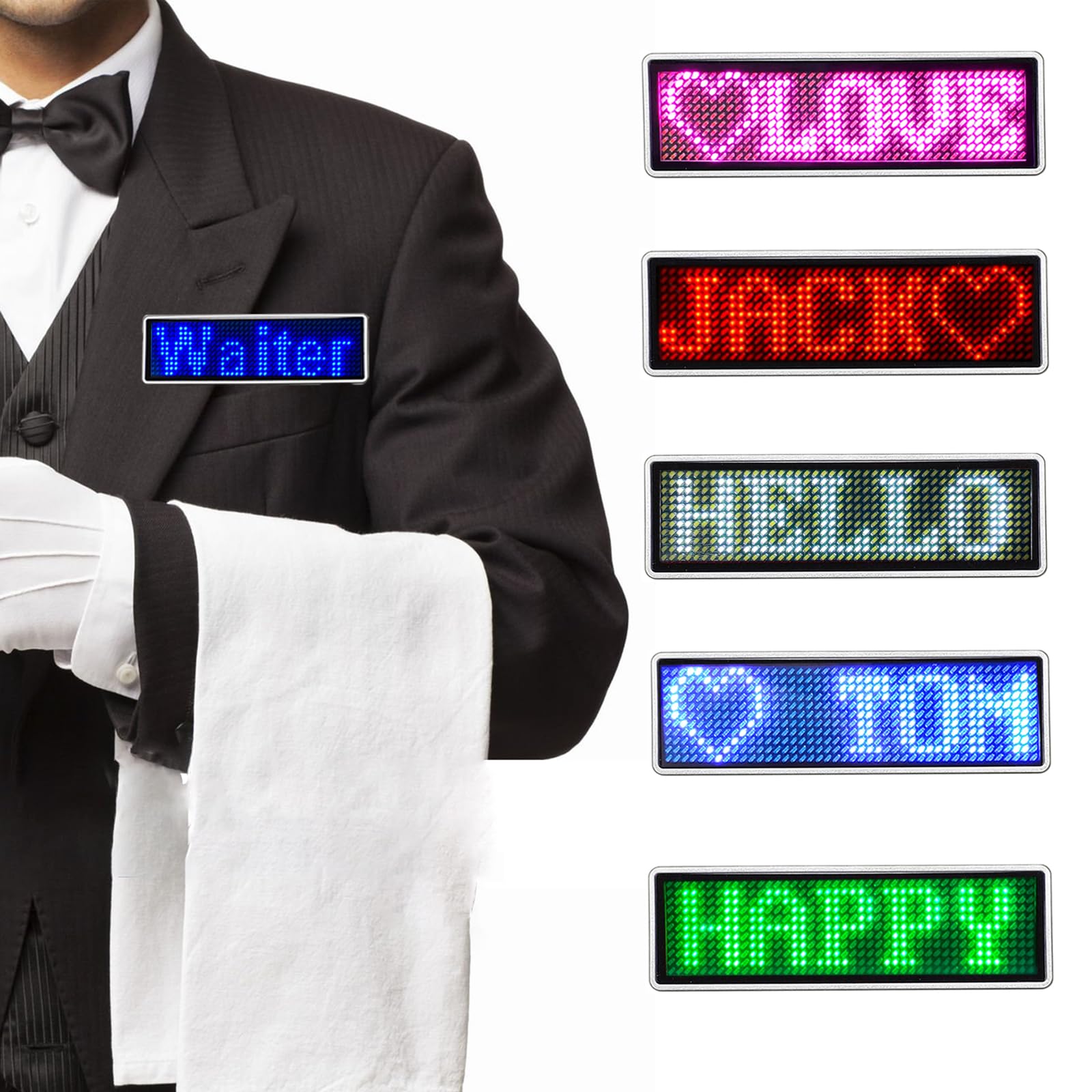 LED Name Badges Business Card Badges Business Card Screen Scrolling for Restaurant Shop Party Bar led Name Board(Blue)