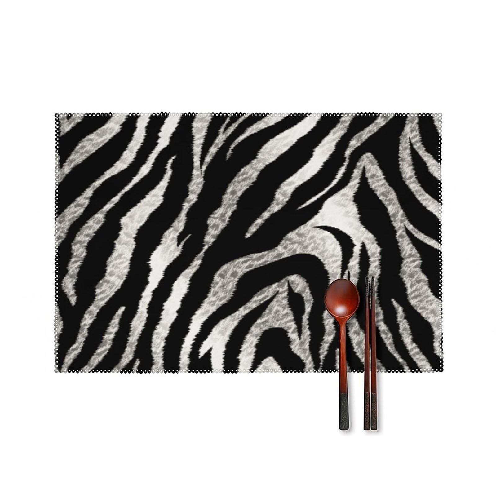 Set de table zèbre noir et blanc anti-chaleur et antidérapant de 30x46 cm - Lot de 6