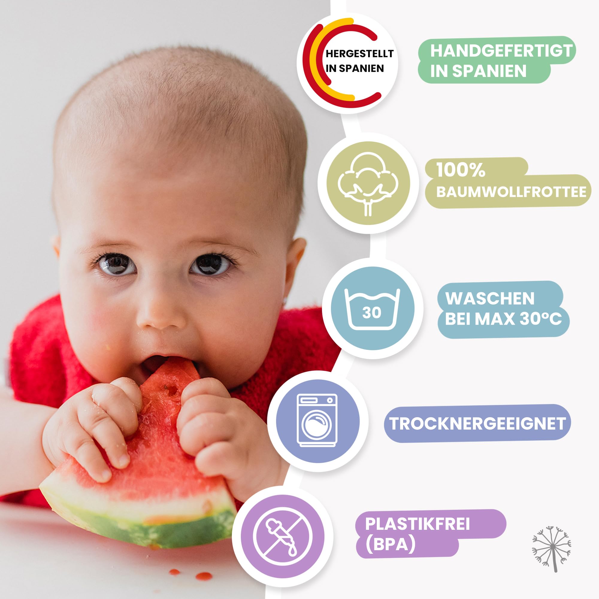 MIMUSELINA Set aus 5 Große Frottee Lätzchen Baby Wasserdicht Wiederverwendbar aus Baumwolle Premium mit Elastischem Hals | Hochwertige OEKO-TEX Lätzchen Baumwolle Ohne Plastik