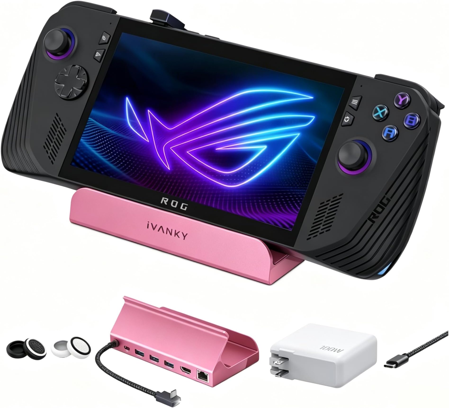 iVANKY 8-in-1 ROG Ally/Rog Xbox Ally X Dock with 100W PD Charger, Steam Deck/Legion Go Docking Station with HDMI 2.1 4K@144Hz, 3*USB-A 3.0, 100W USB-C Charging, 1Gbps Ethernet