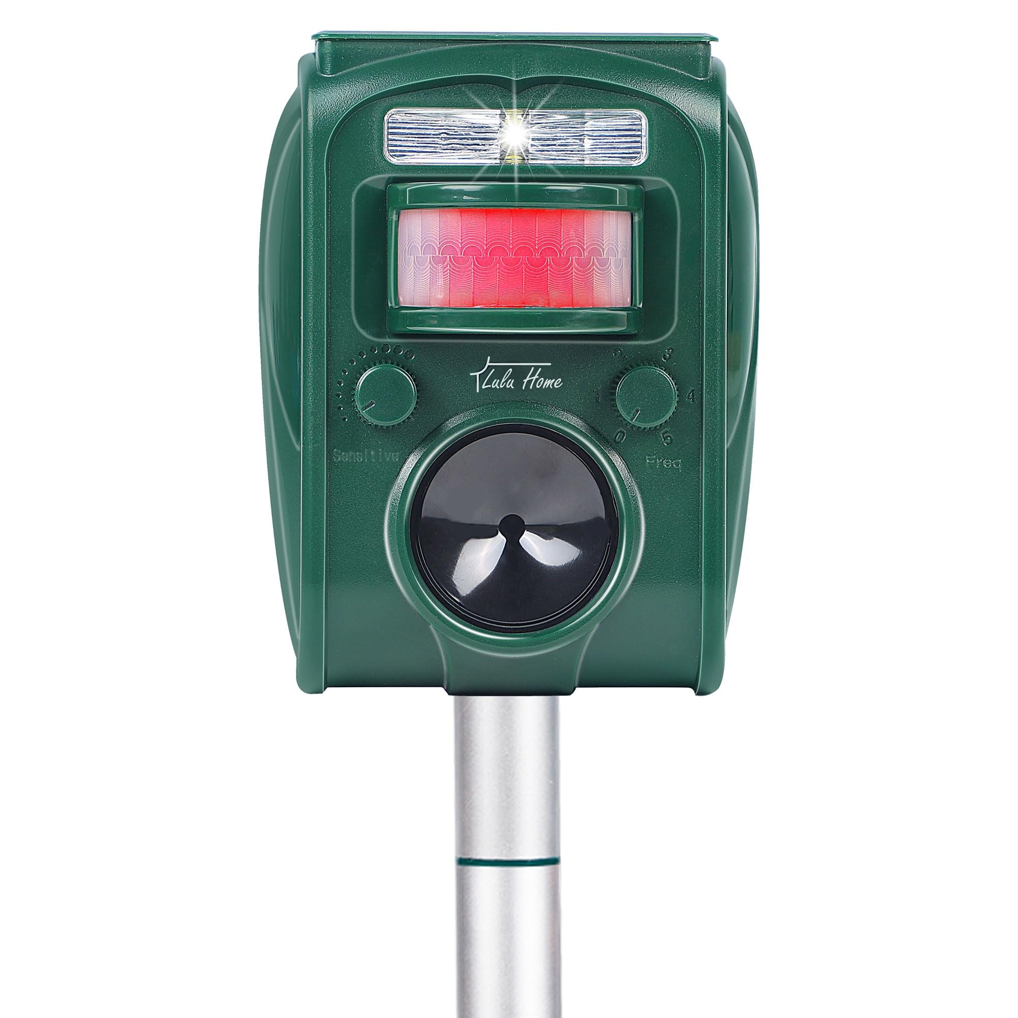 Lulu Home Ultrasonic Animal Repeller, Outdoor Weatherproof Solar Powered Rodent Repeller with Motion Activated Flashing LED Light, Repel Dogs, Cat, Squirrels, Raccoon, Rabbit, Fox & More
