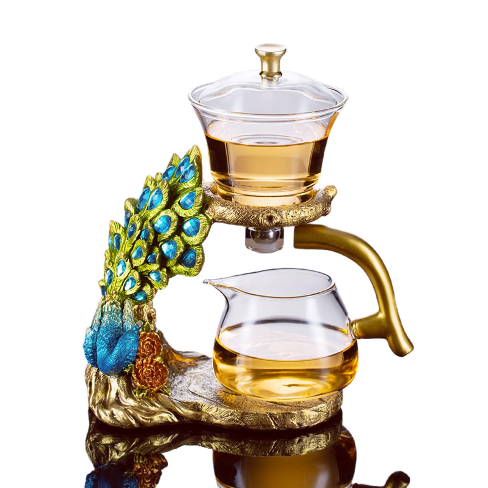 Théière en verre avec infuseur semi-automatique - Théière magique rotative - Doré