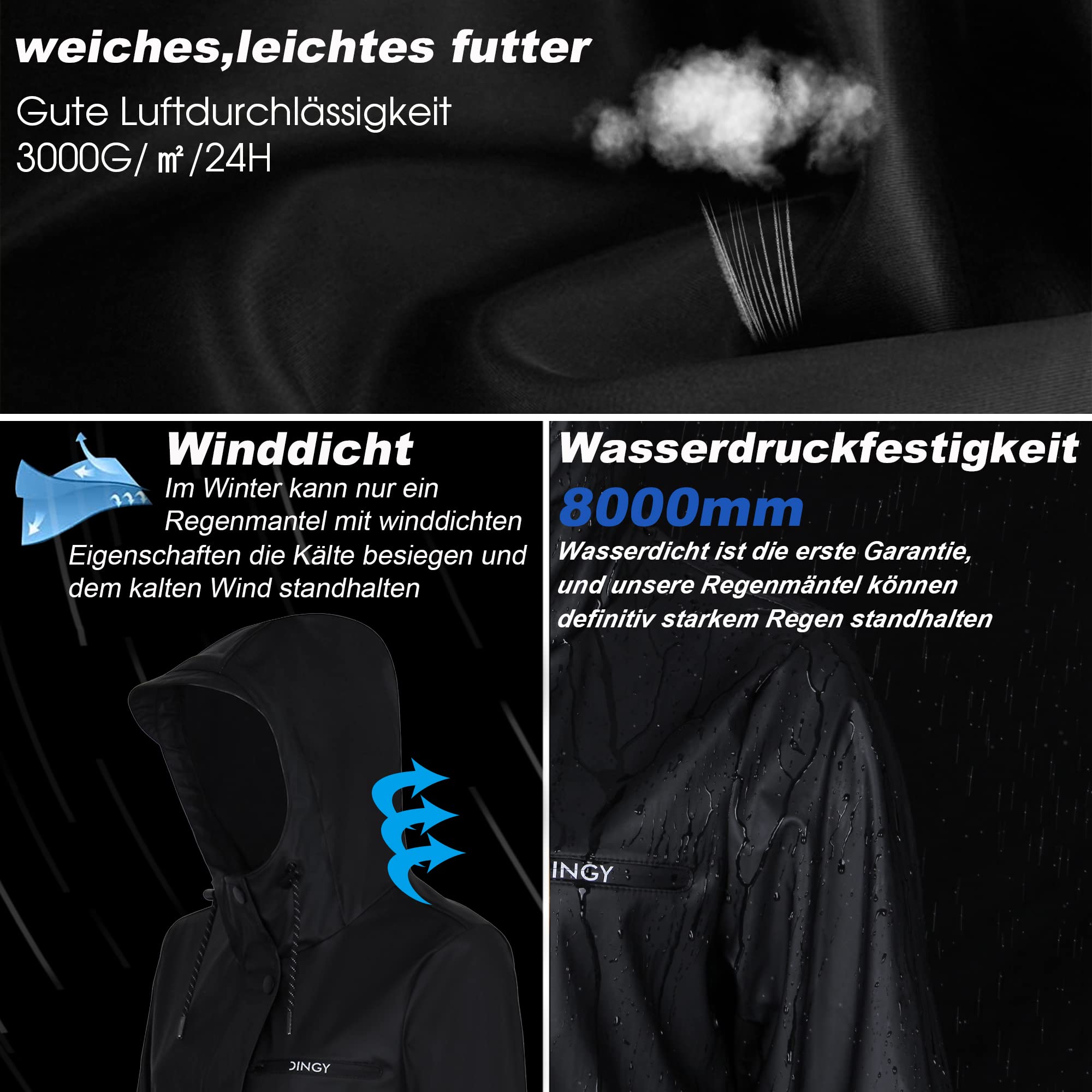 rhythm of the rain Regenmantel Damen gefüttert Windbreaker lang Wasserdicht Atmungsaktive Regenjacke mit kapuze Friesennerz PU Regenparka Outdoorjacke