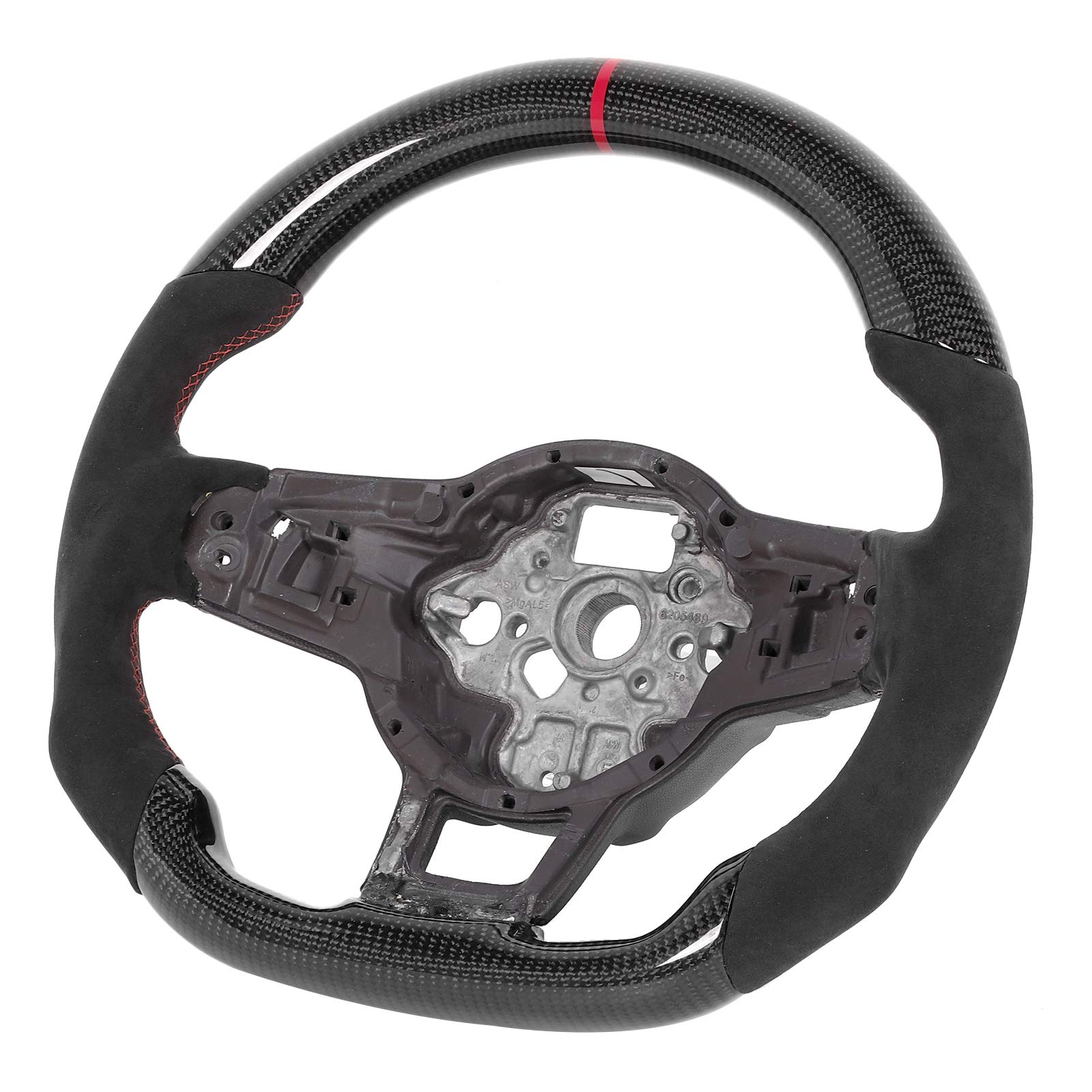 Płaska Dolna Kierownica z Włókna Węglowego z Czerwonymi Przeszyciami do Mk7/Mk7.5 GTD/R 2013-2020 - Projekt Wyścigowy do Pojazdów z ręczną/automatyczną skrzynią Biegów
