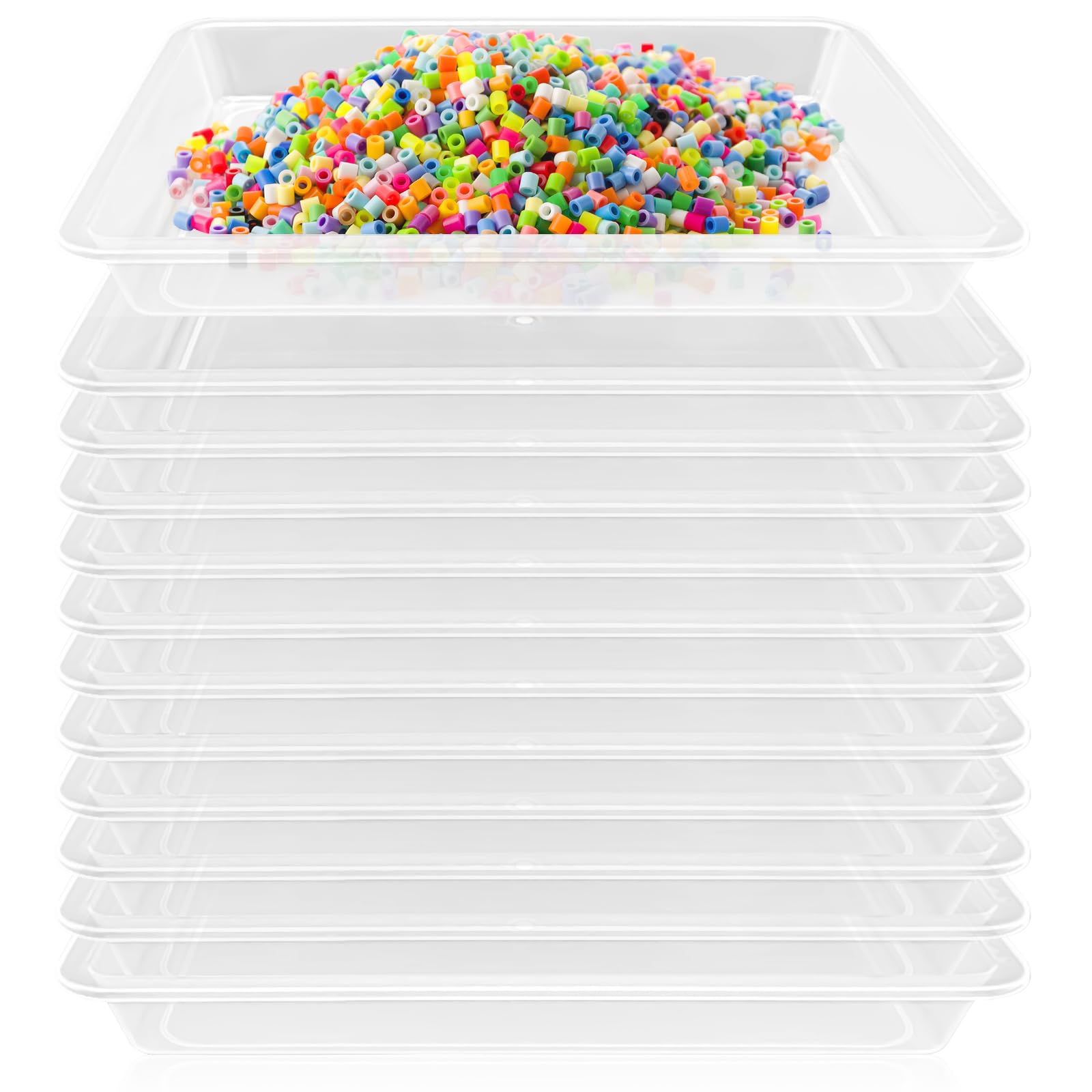Photo 1 of 12 Pack Plastic Art Trays,Stackable Craft Trays,Organizer Activity Tray,Serving Tray for School,Home,Painting,Beads,DIY Projects (Clear)