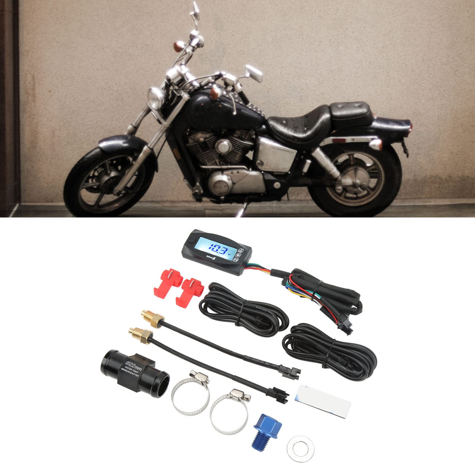 Indicatore della Temperatura dell'olio, Schermo LCD Impermeabile Display Digitale dell'Indicatore della Temperatura dell'acqua 4 in 1 per Moto (M14*1.5)