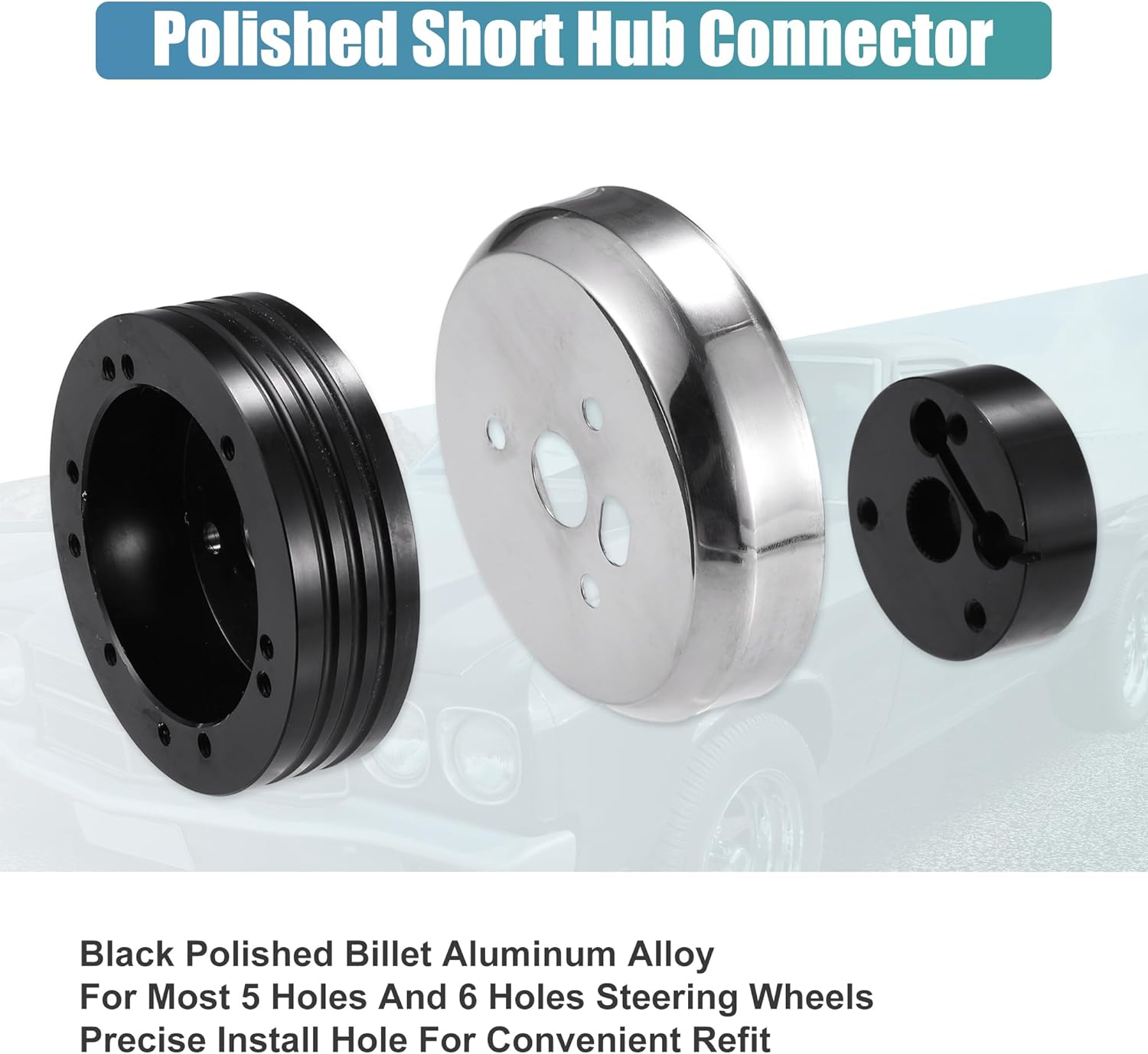 uxcell 5 & 6 Hole Steering Wheel Hub Adapter for Chevy for GM for Jeep for Buick Trucks Billet Steering Wheel Polished Short Hub Connector Adapter