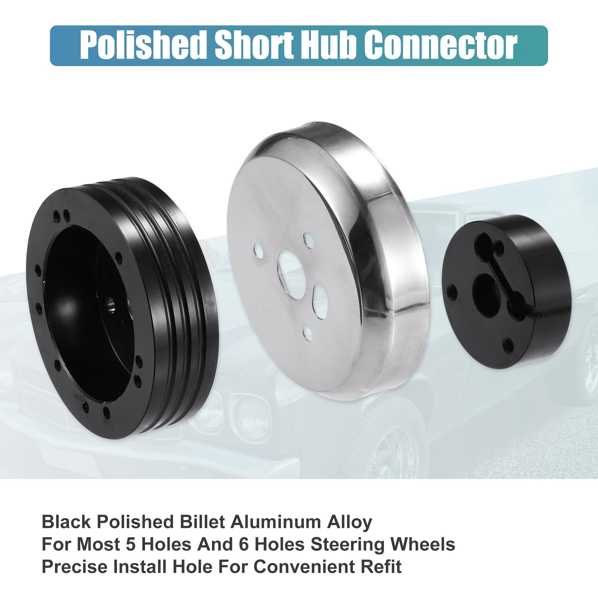 QUARKZMAN 5 & 6 Loch Lenkrad Naben Adapter Für Chevrolet Trucks 74-94 | Schwarz, Silberton, Metall, Für GM, Für Chrysler, Für Jeep, Für Buick, Für Oldsmobile, Für Pontiac, Für Flaming River/Ididit