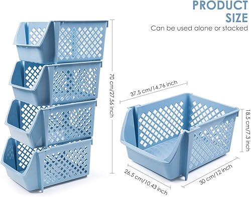 Miniatura 2 de DVHOK - 4 piezas de canastas de almacenamiento apilable para alimentos, aperitivos, juguetes, artículos de tocador, contenedores de almacenamiento