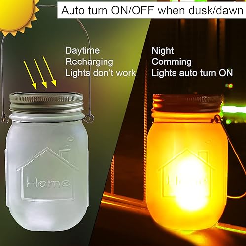 Miniatura 5 de Luces solares de antorcha parpadeante, paquete de 6 linternas parpadeantes impermeables para bailar, tarro de cristal integrado, patio al aire