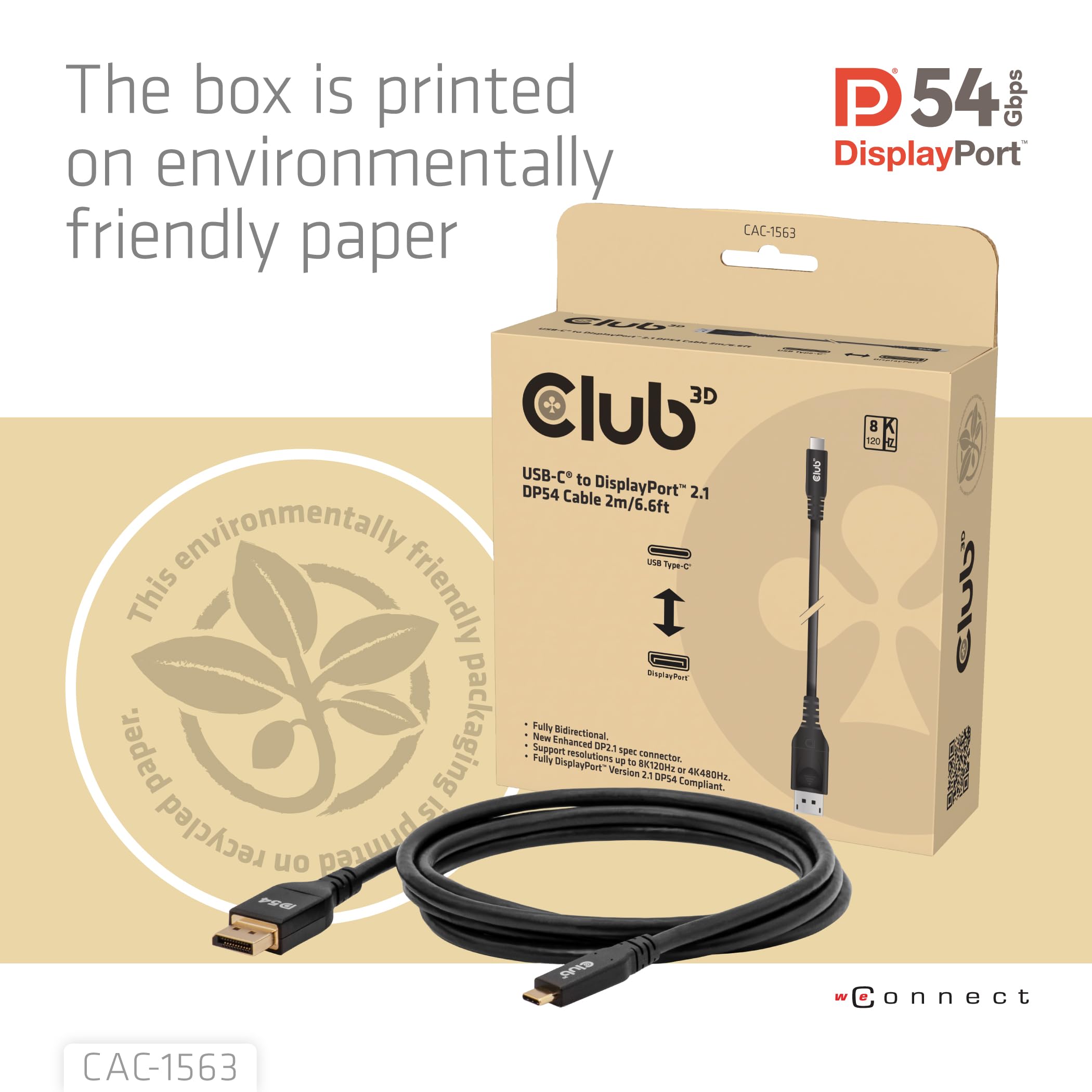 Club3D CAC-1563 USB-C na DisplayPort 2.1 DP54 kabel dwukierunkowy 8K120Hz 2m