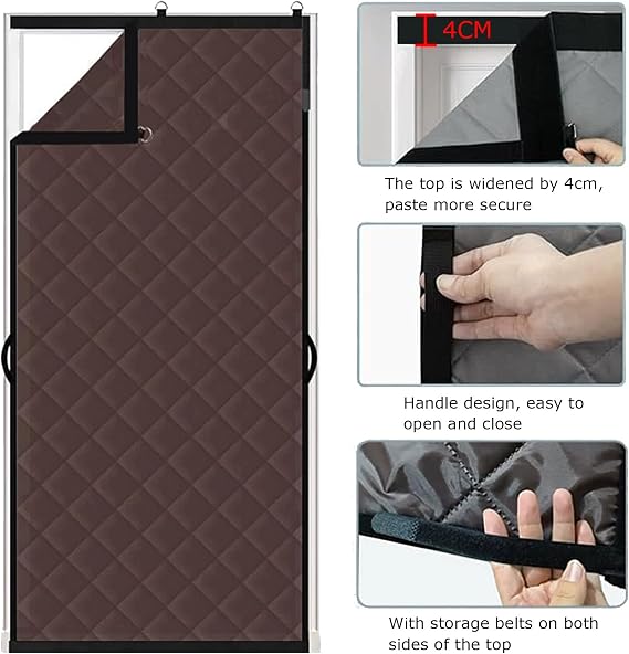 Oxford Cloth Thermal Insulated Door Curtain with Handle Bedroom Balcony Cotton Door Curtain Windproof Cold-Proof,Brown,90 * 210cm