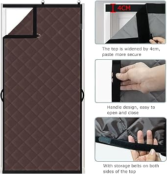 Oxford Cloth Thermal Insulated Door Curtain with Handle Bedroom Balcony Cotton Door Curtain Windproof Cold-Proof,Brown,90 * 210cm