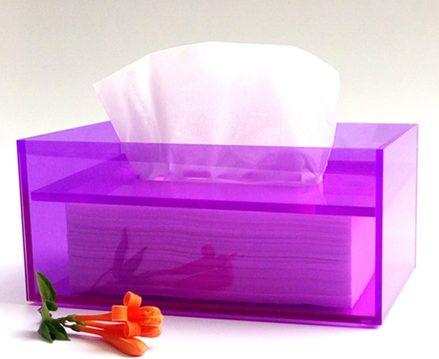 Mruiks Clear Acrylic Transparent Paper Tissue Box Holder Rectangular Storage Case Cover AT002-1 (Purple)