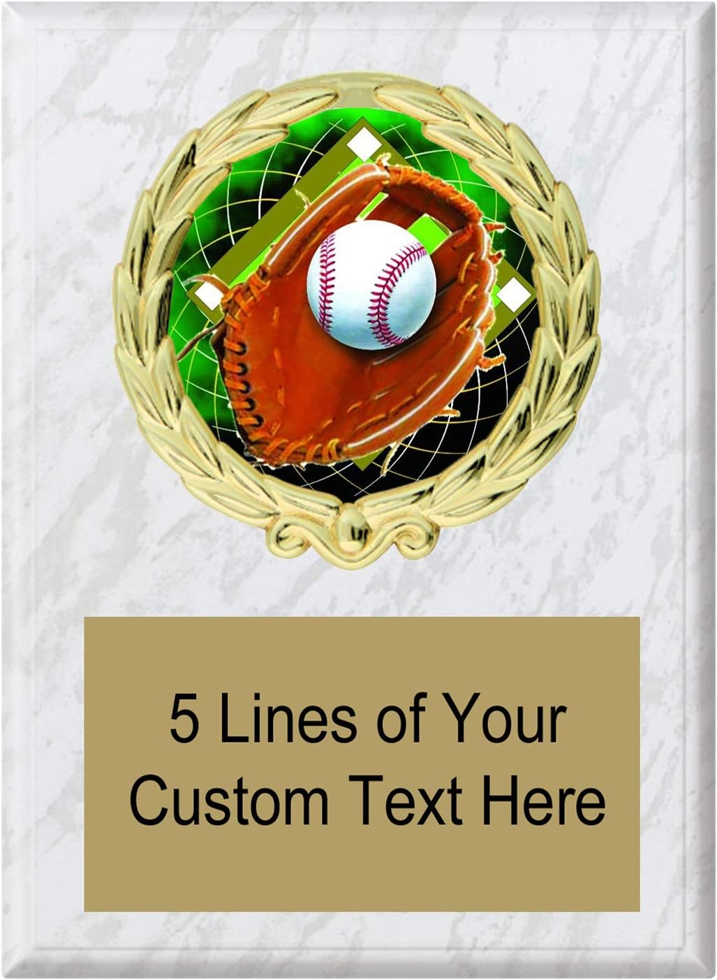 Express Medals 5x7 White Marble Color Baseball Glove Plaque Award Trophy with Engraved Plate FCL408