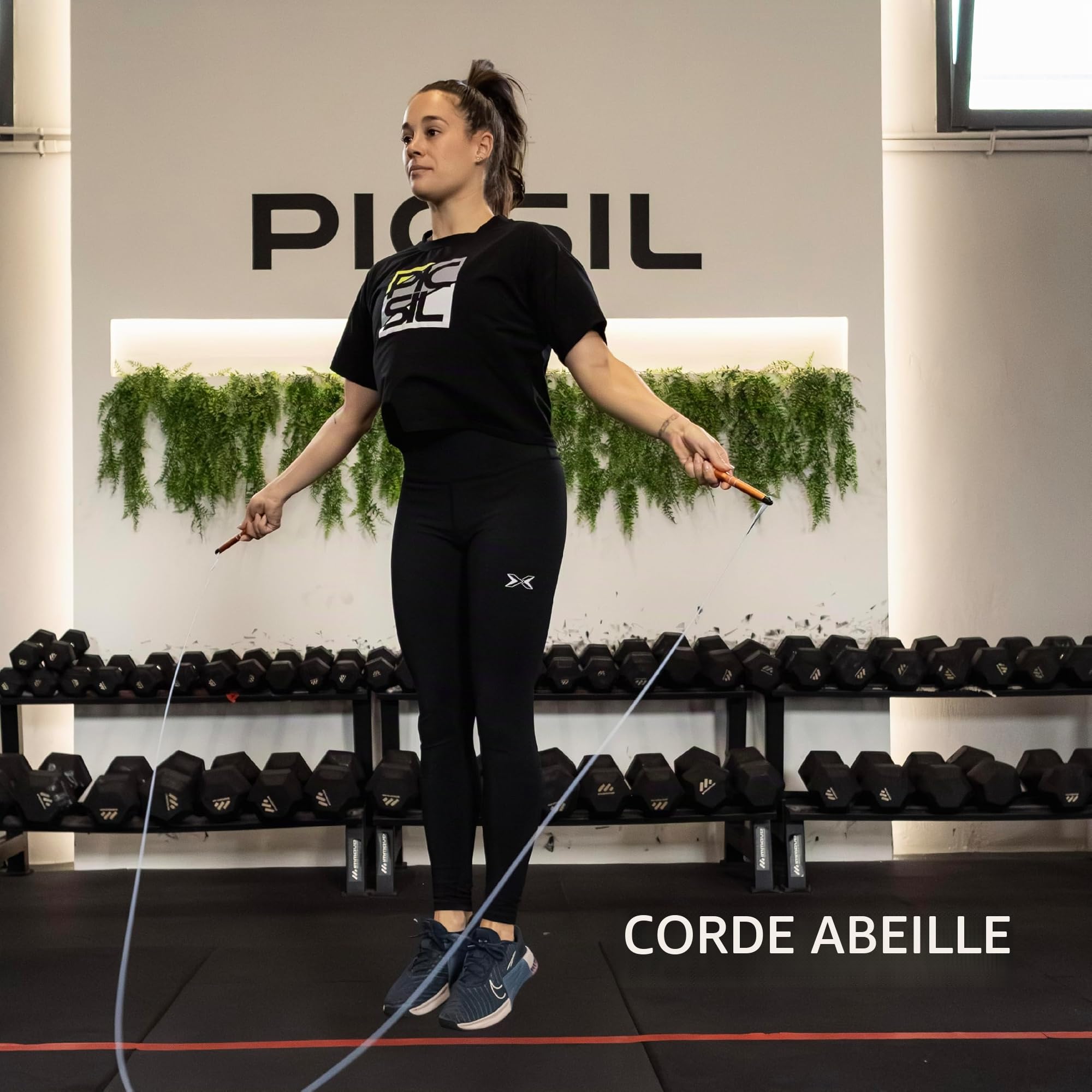 PICSIL BEE Corde Auto‑ajustable, Rapide, Double roulement | Aluminium 200 g, auto‑ajustable sans outils, double roulement, poignées ergonomiques 14 cm. Idéale DU, cross‑training.