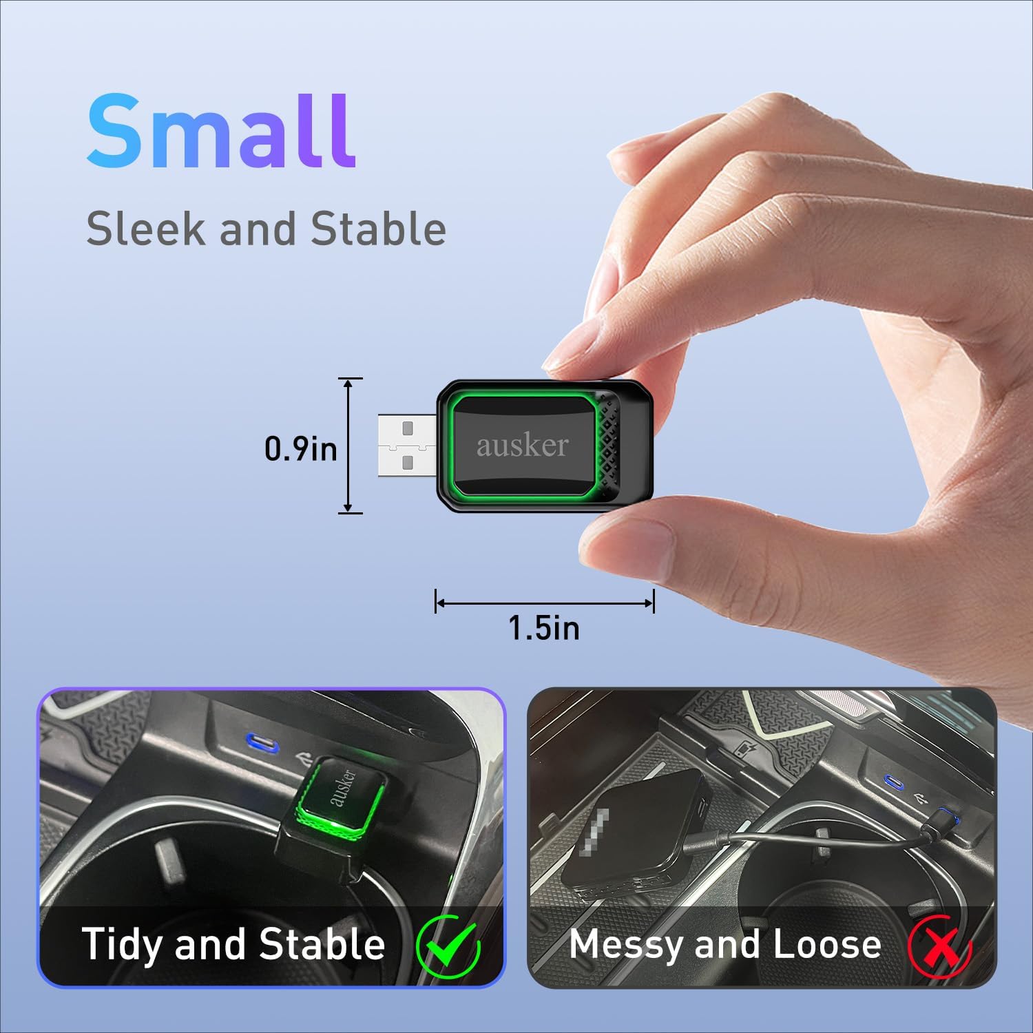 Wireless CarPlay Adapter for iPhone, Car Play Wireless Adapter Mini Size with USB A/USB C Extension Cable for Cars with Built in Wired CarPlay, Plug and Play, No Latency & Stable Connection