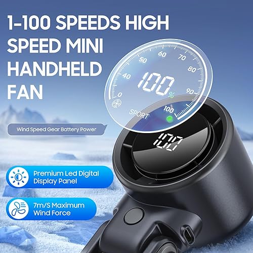 Vista 4 de Portable Handheld Turbo Fan,5000mAh Battery, Up to 20H Runtime, Handheld Turbo Fan with 5 Speeds & LED Display,Turbo Fan Handheld for Travel/Outdoor