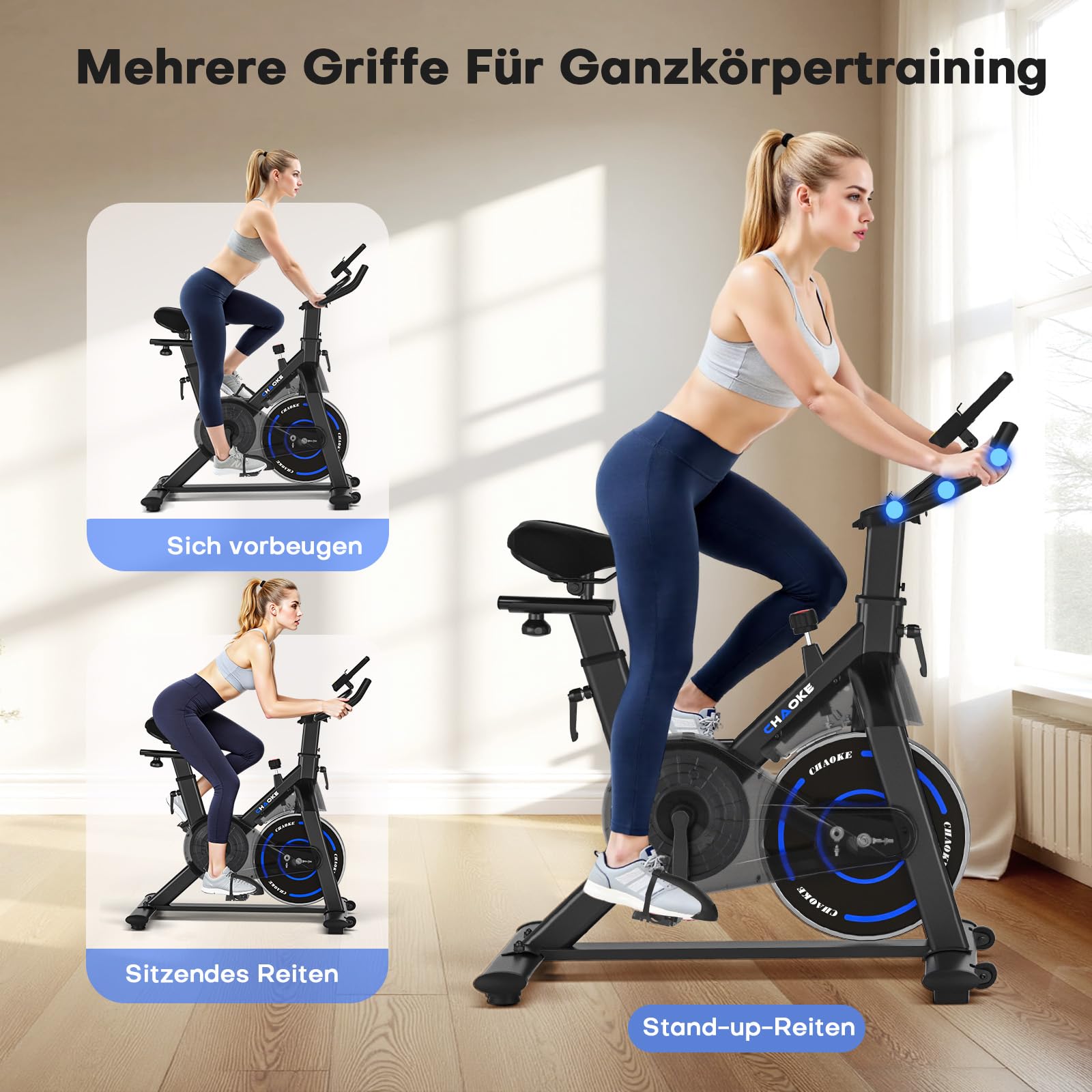 [UPGRADE] Heimtrainer Fahrrad mit APP, CHAOKE Hometrainer Fahrrad, Leises, Stufenlos Einstellbares Magnetsystem, Ergometer Heimtrainer mit LCD-Display, Indoor Fitnessbike für Zuhause, Bis 150KG
