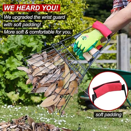 Miniatura 2 de Colwelt Cucharas y garras de hojas de acero, pala de acero resistente para limpieza de césped y jardín, agarrador de hojas de gran tamaño para