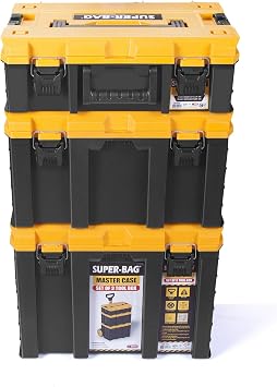 Super-Bag S-M-L Master Case 3'lü Modüler Tekerlekli Takım Çantası Seti, Organizerli Alet Taşıma ve Depolama Sistemi, Çekçek Kollu, Büyük Hacimli, Elektrikçi Tesisatçı Servis İçin, Kırmızı-Siyah