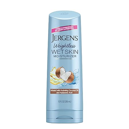 Jergens Wet Skin Body Moisturizer with Coconut Oil, In Shower Lotion for Dry Skin, Fast-Absorbing, Non-Sticky, Dermatologist Tested, 10 Oz