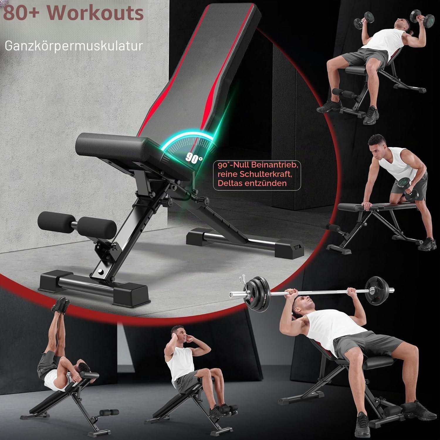 Himimi Hantelbank klappbar, belastbar bis 408 kg, 14-fach verstellbar, 47 cm Sitzhöhe, Multifunktions-Trainingsbank für Ganzkörper-Workout, Schrägbank für zu Hause oder im Fitnessstudio